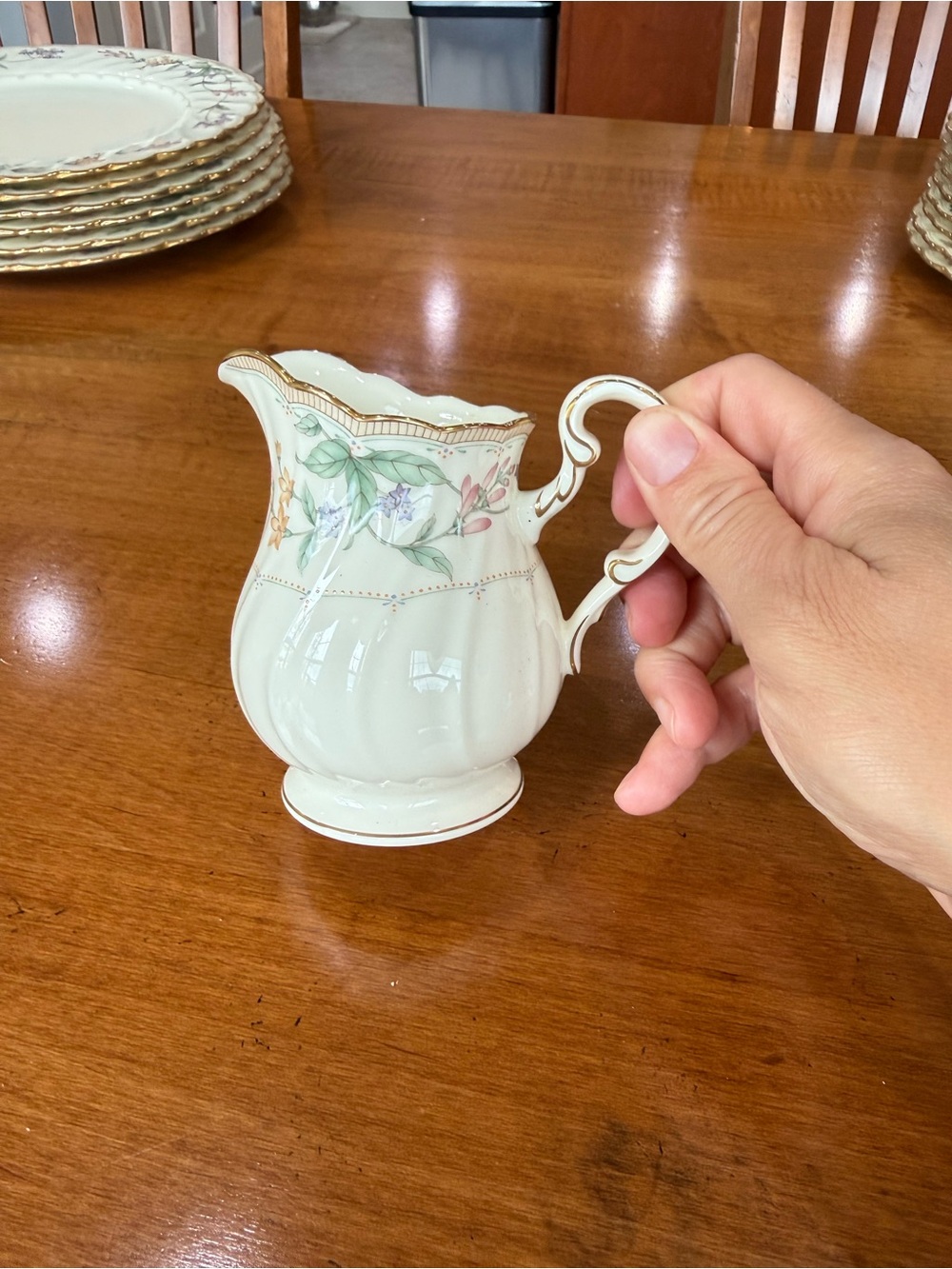 Noritake Brookhollow Creamer #4704 Ivory Bone China Gold Rim